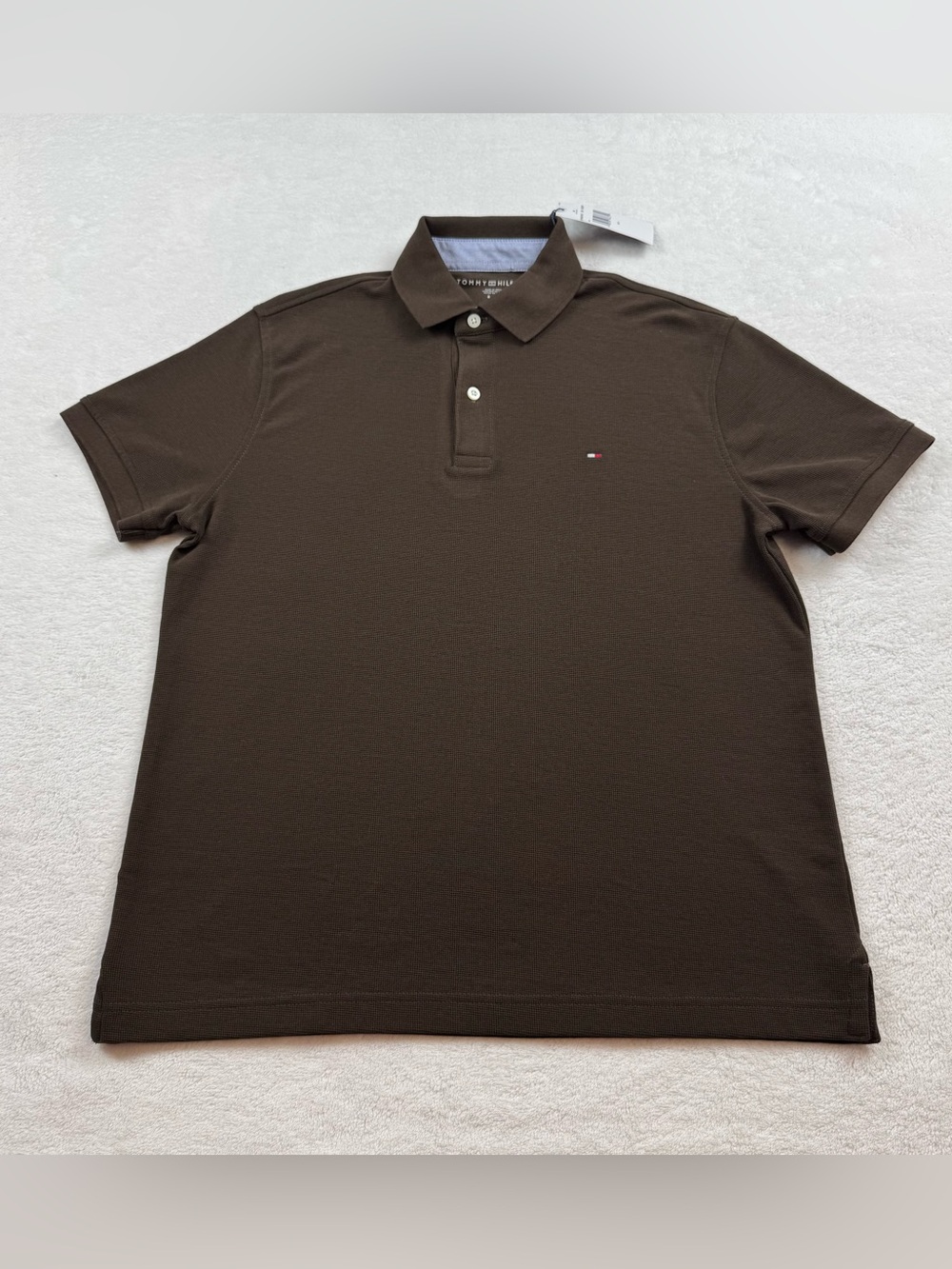 Tommy Hilfiger polo shirt men’s size small brown pique knit mesh cotton blend